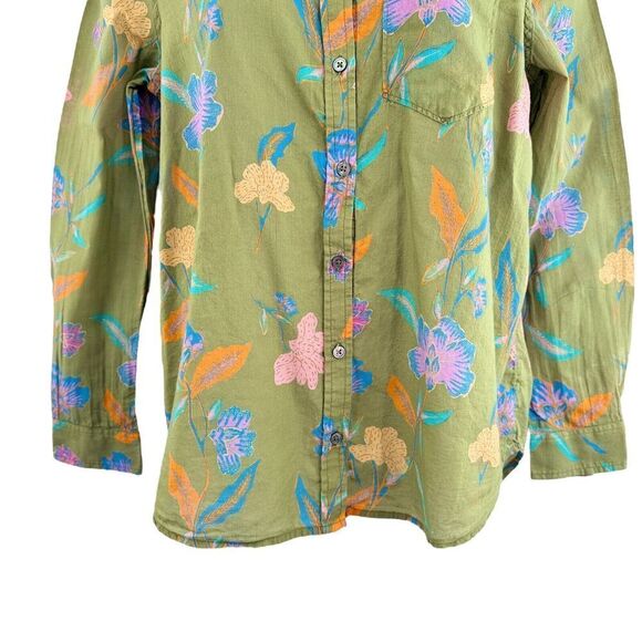 Sundance Catalog Voyage Shirt Green Floral Button Down Extra Small XS Cotton - Picture 3 of 8